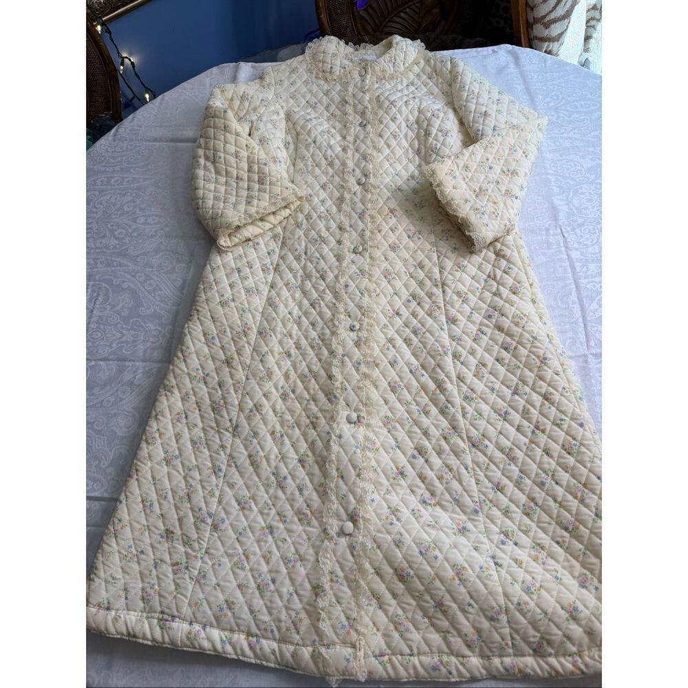 Barbizon Yellow Floral 60s VTG Quilted Granny Housecoat Robe L/XL See Measuremen
